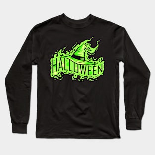 Green Witch Hat Costume For Halloween Long Sleeve T-Shirt